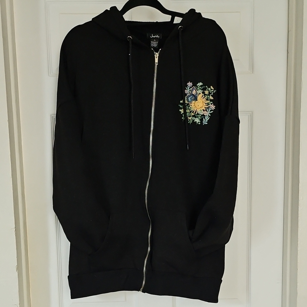 Black Hoodie with Floral Embroidery